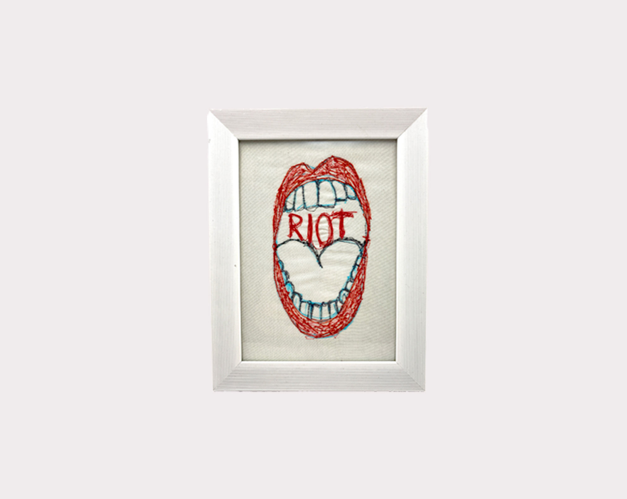 Art by Cosy Riot, free motion embroidery, sewing, open shouting mouth, Schrei, Mund, Punk, Riot