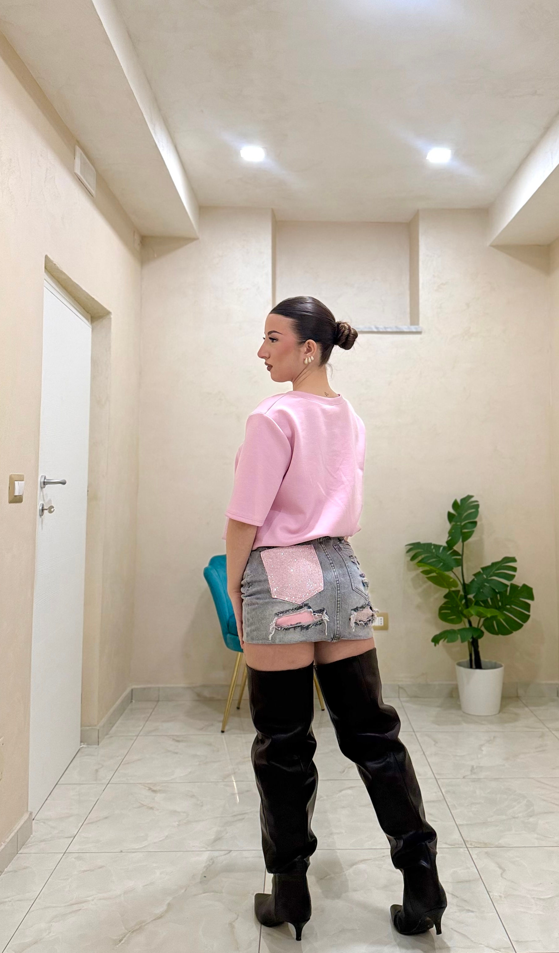 Gonna tasca brillantiné rosa