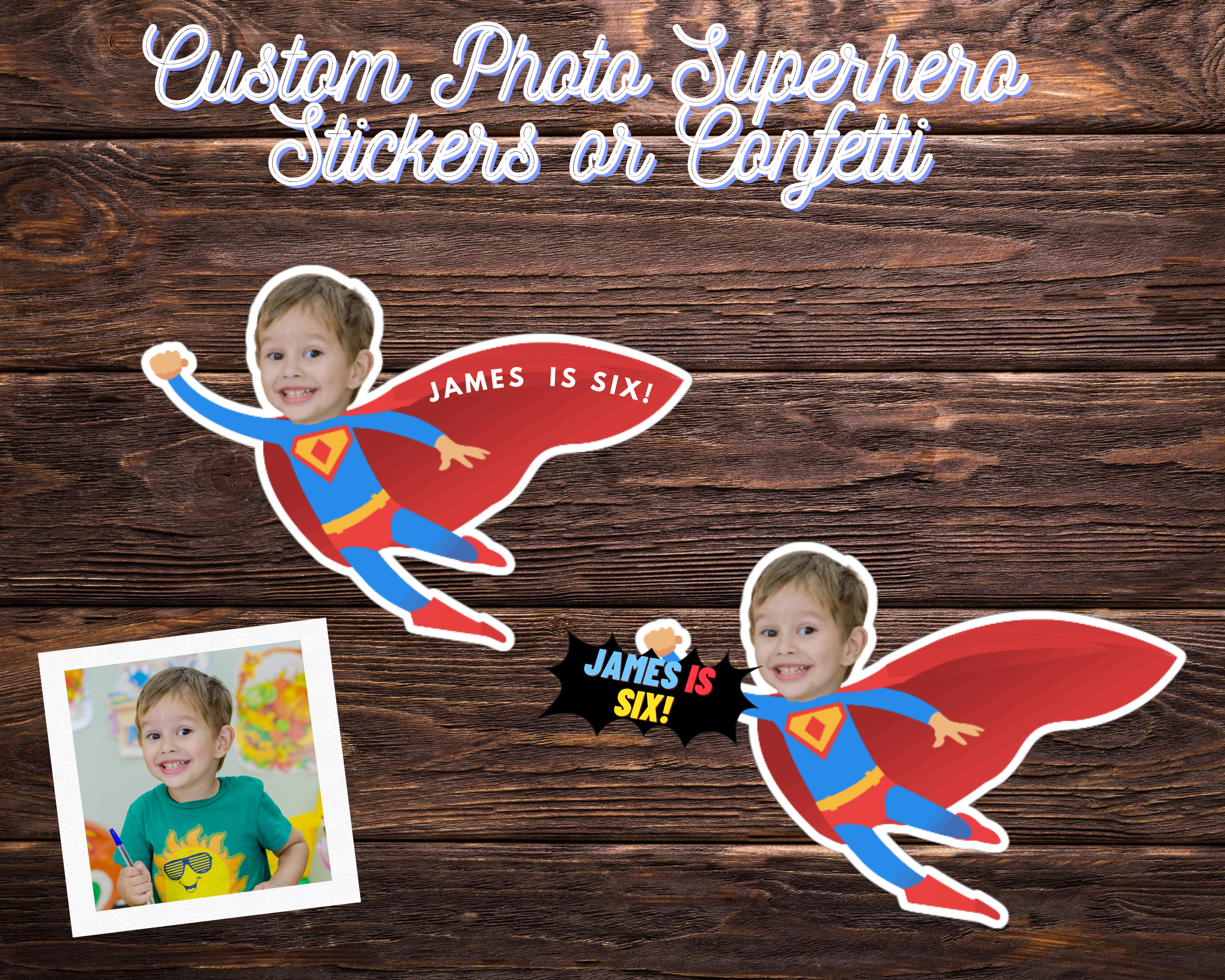 Superhero Custom Photo Stickers | Personalized Vinyl Party Favors