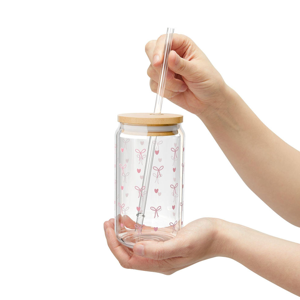 Thumbnail: Pink Bows & Hearts Glass Cup