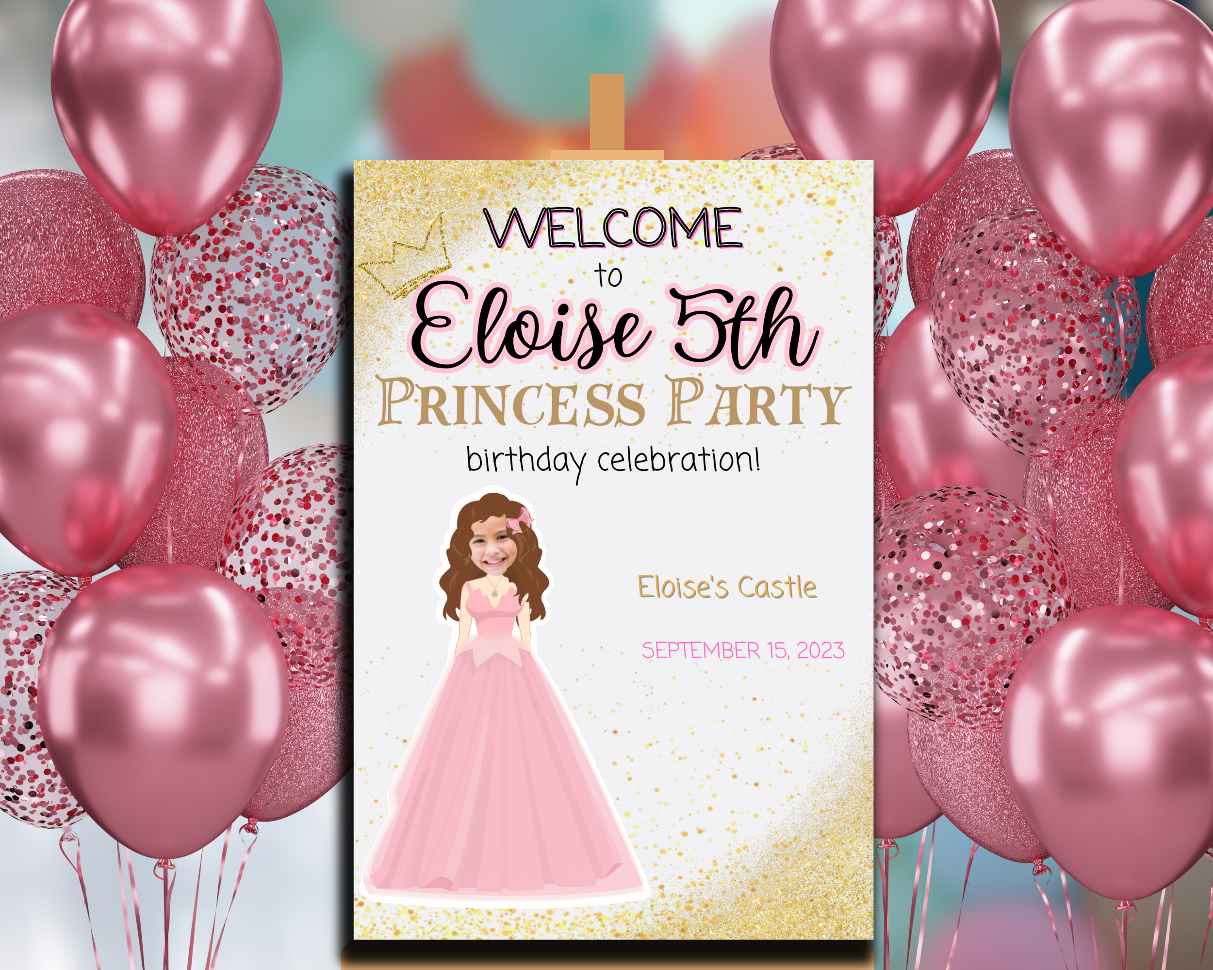 Personalized Princess Welcome Sign | Custom Photo Birthday Sign