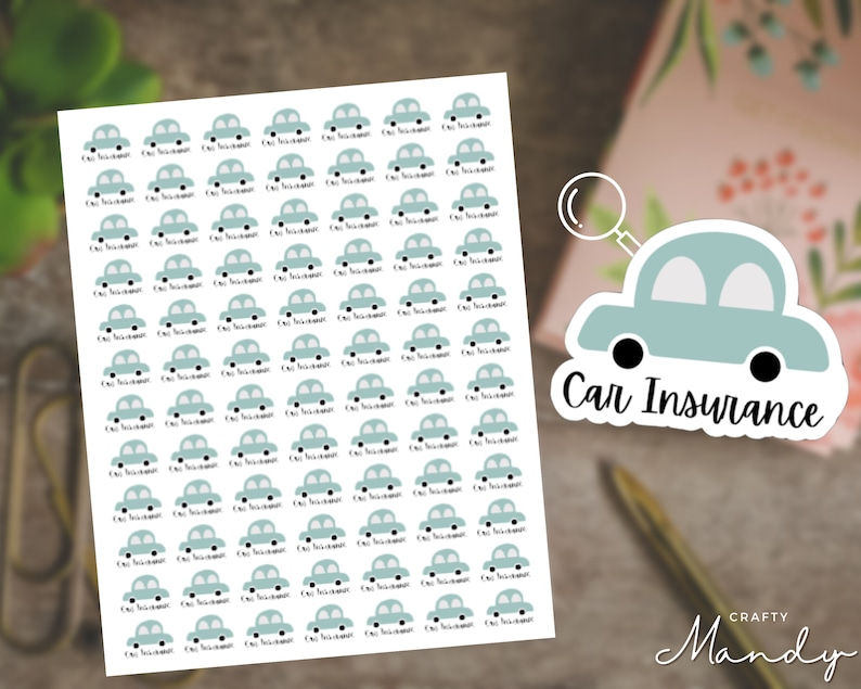 Car Insurance Mini Planner Sticker | kiss-cut sticker sheets, custom text phrase