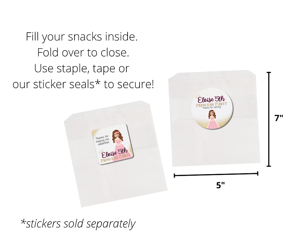 Thumbnail: Personalized Princess Kraft Treat Bags | 5x7 Party Favor Bags