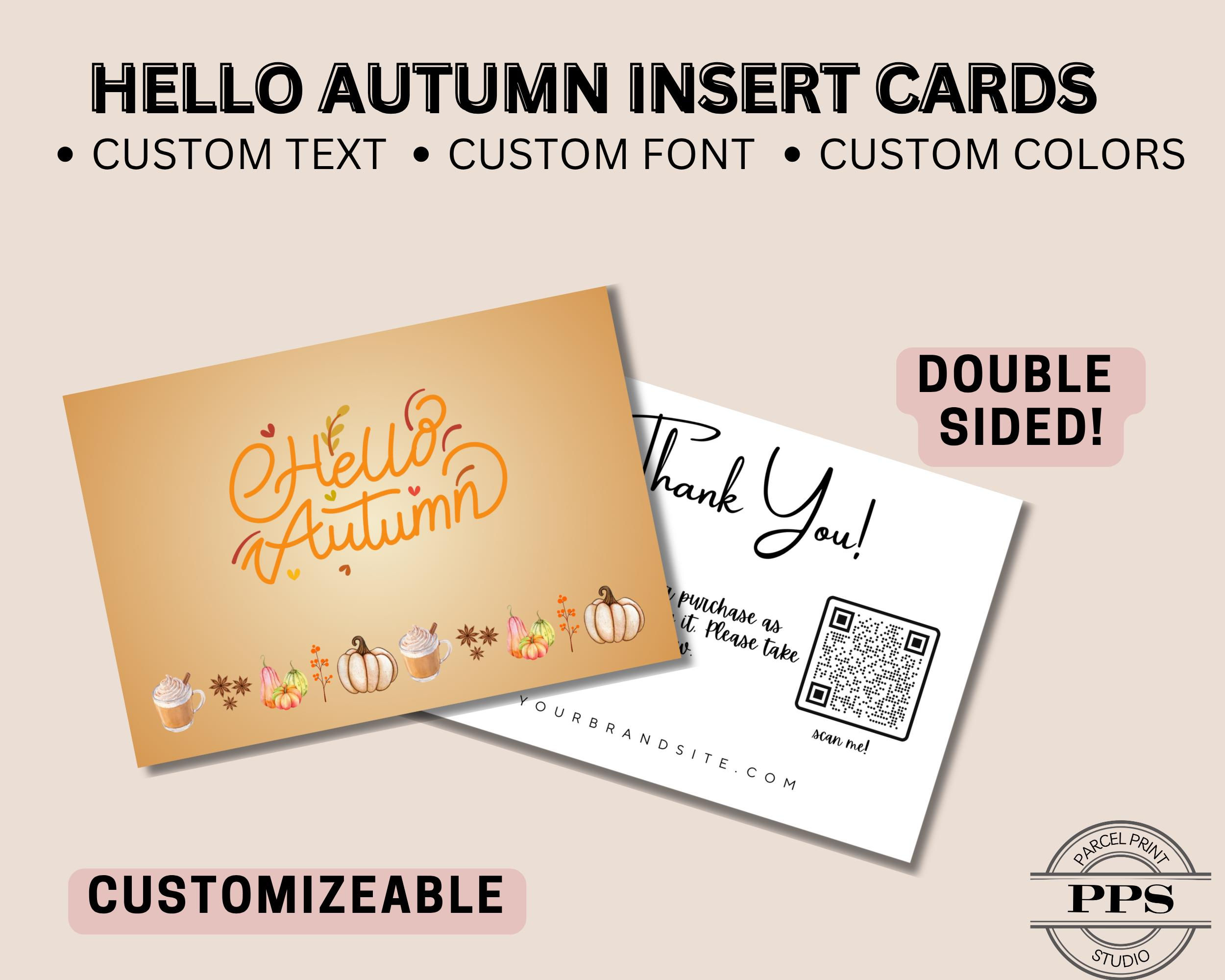 Hello Autumn Business Insert Cards Brand Logo QR Code Double-Sided Thank You