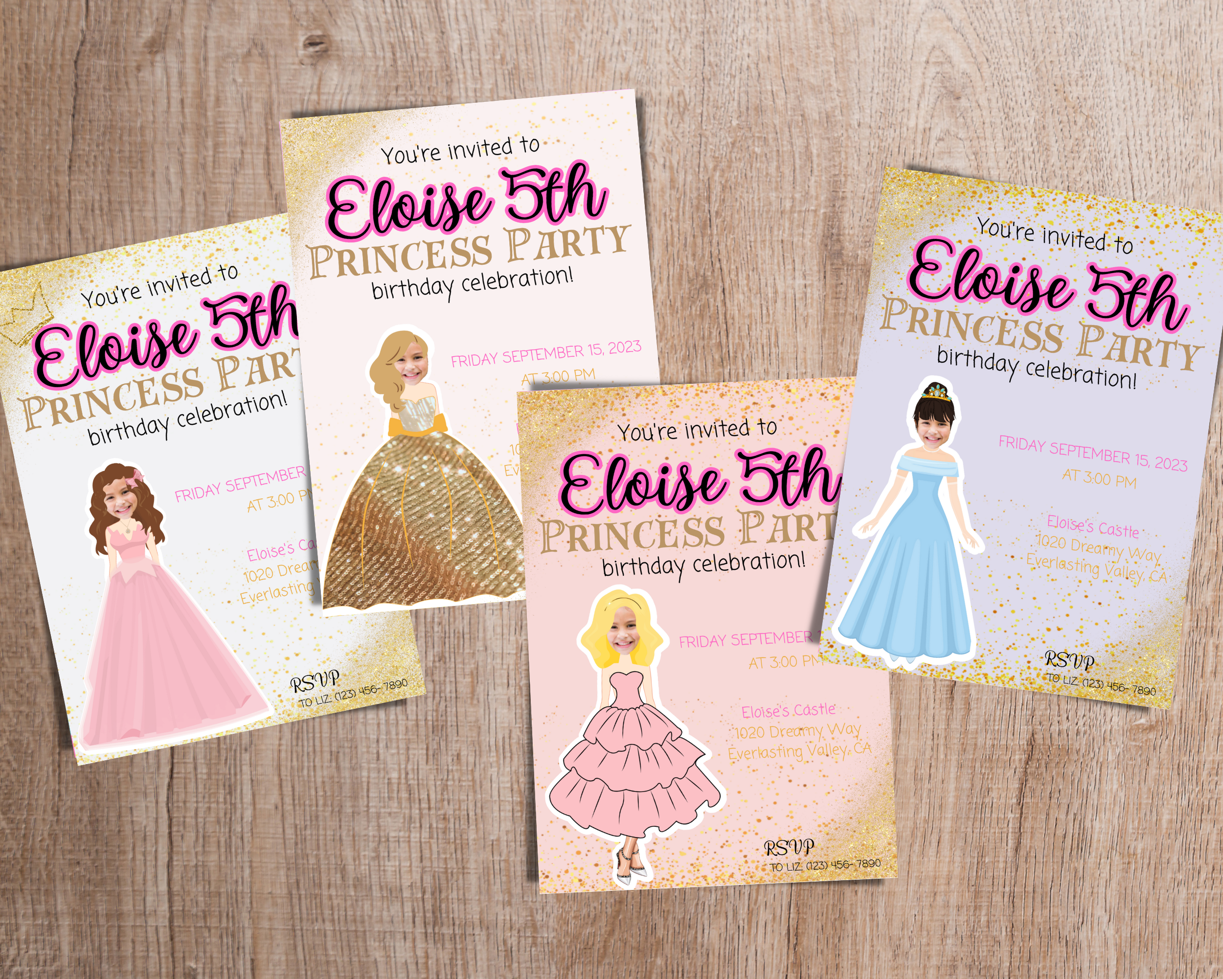 Personalized Princess Photo Invitations | Printed Birthday Invites