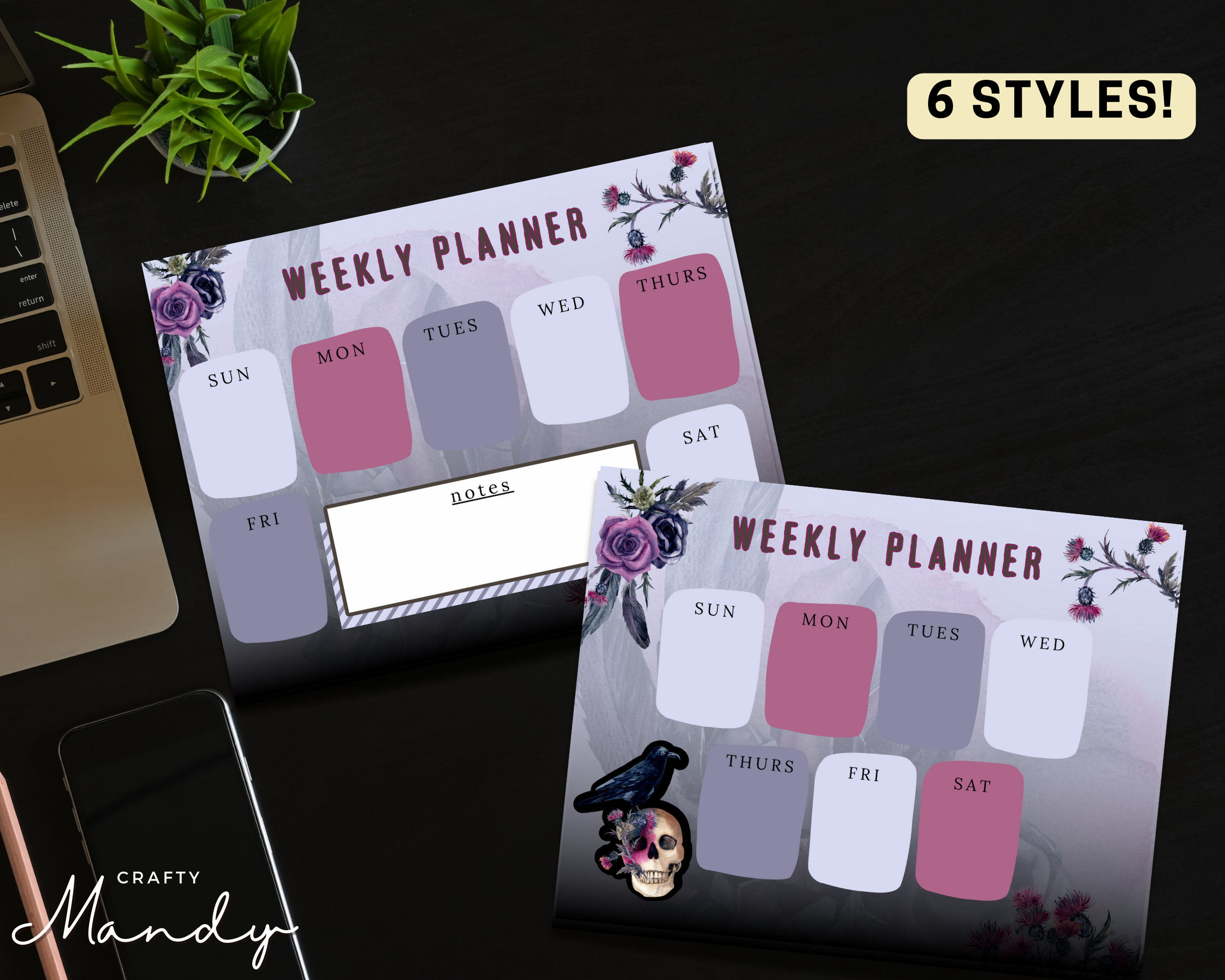 Mystical Skulls & Thistles Weekly Planner Notepad