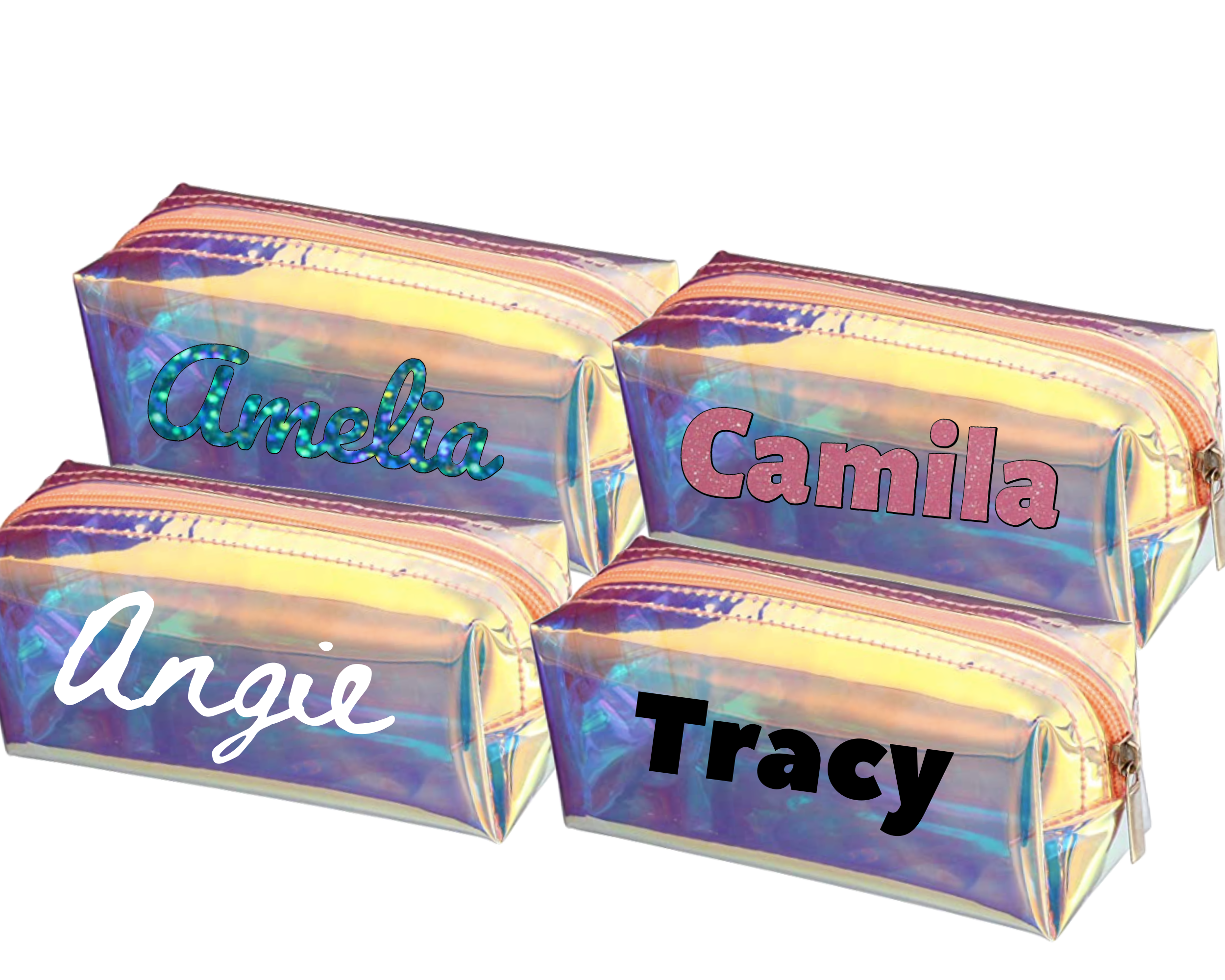 Personalized Holographic Waterproof Makeup Bag, Sparkly Bag, Bridesmaid Make Up