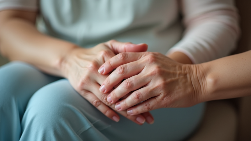 Caregiver holding hands with an older adult for support