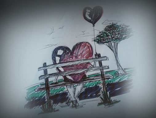 Lonely heart on a park bench