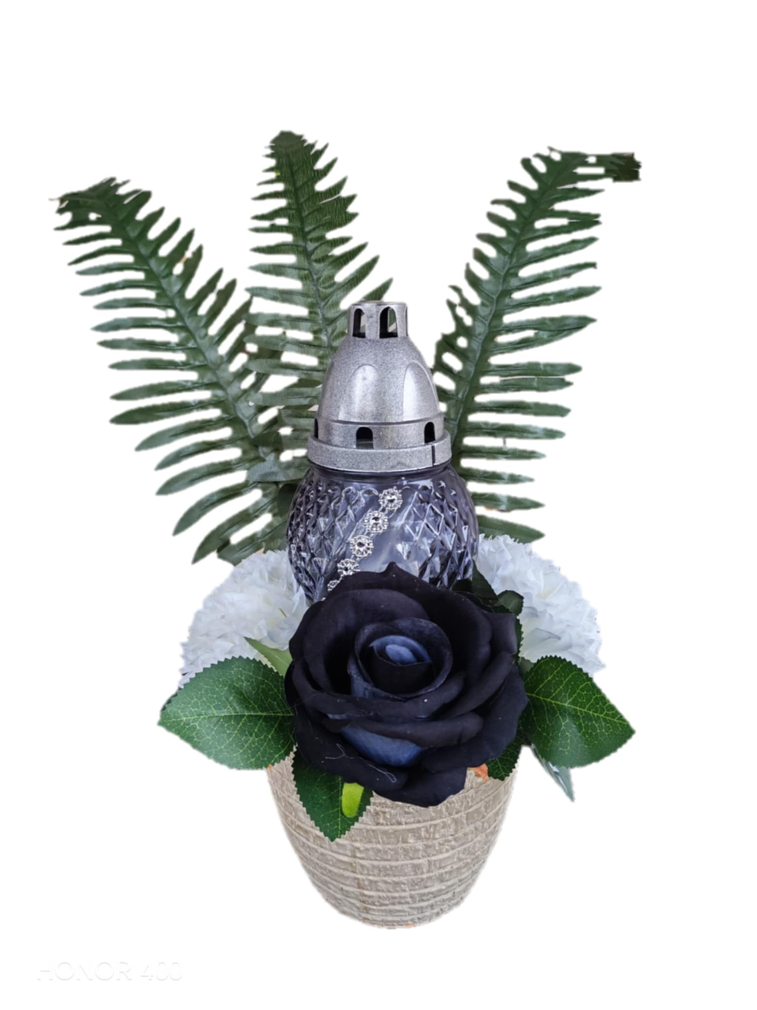 Urnás Művirág Kompozíció Fekete Rózsával – Méltóságteljes, Emlékezős Dísz