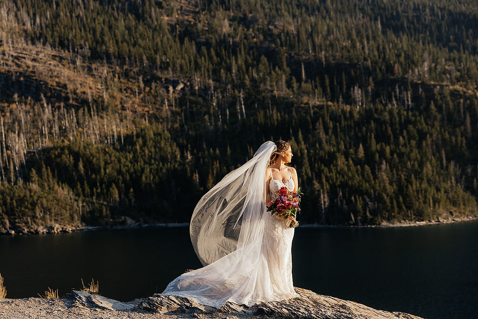 Bride on adventure session in Glacier National Park