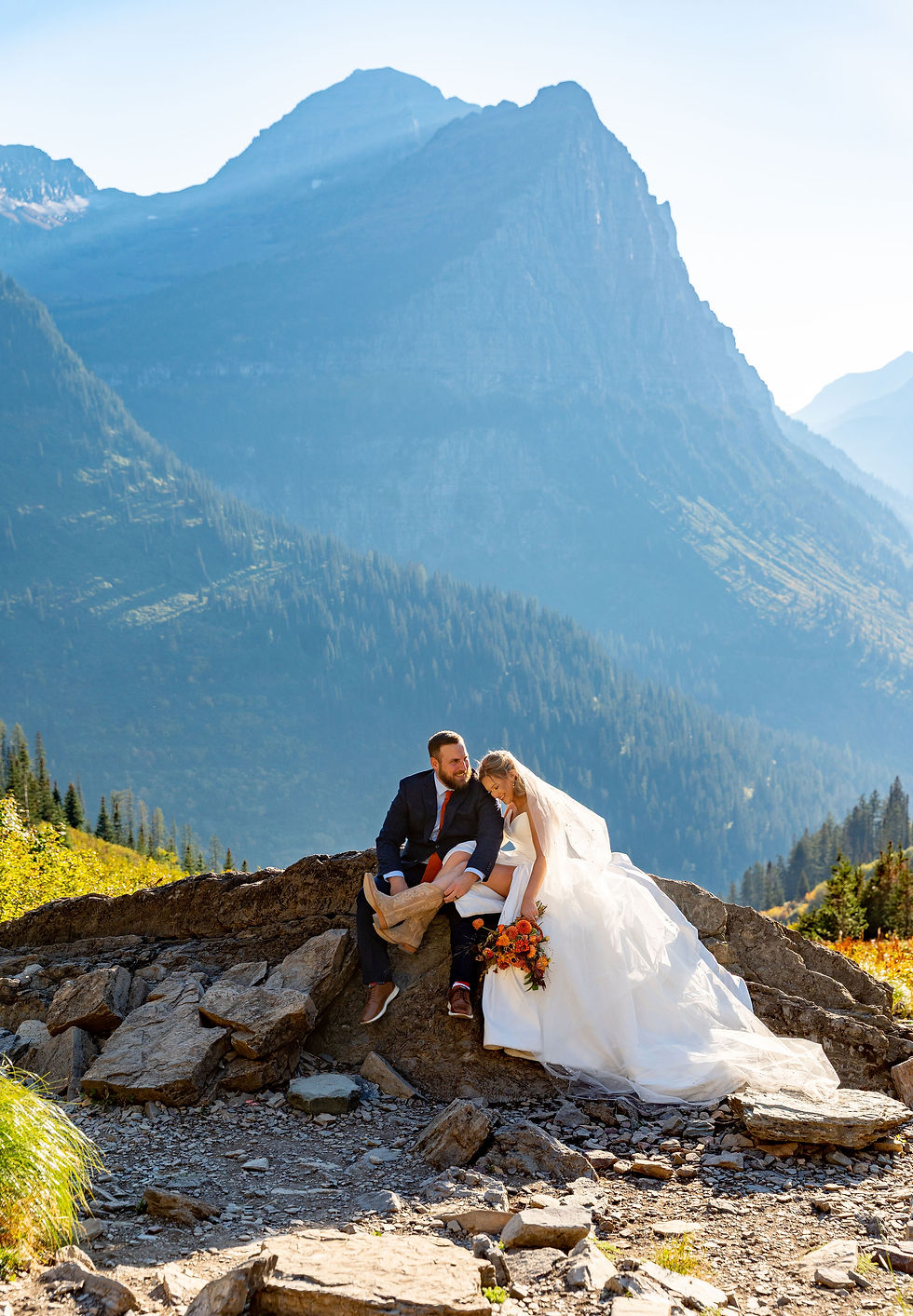 Couple during September elopement in Glacier Park