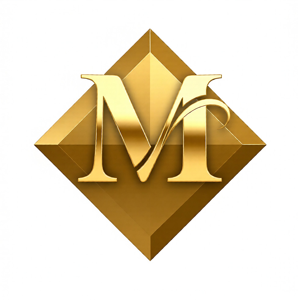 Mosaic Administrative Solutions Logo. Golden M letter logo on a shiny gold diamond emblem.