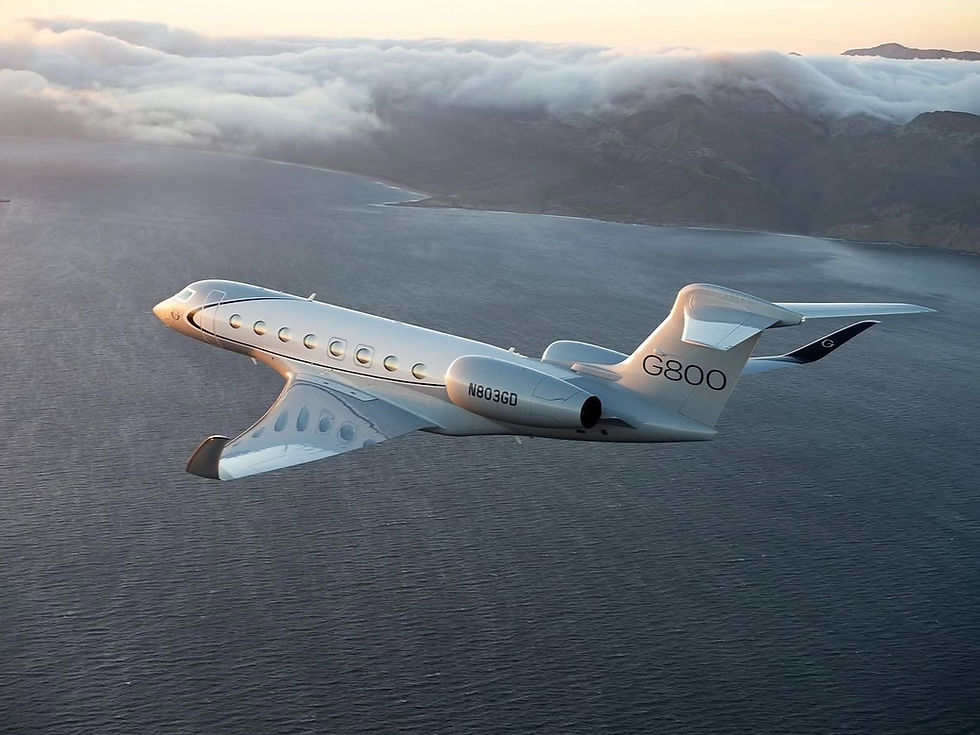 Ultra-long-range Gulfstream G800 private jet cruising high above the clouds