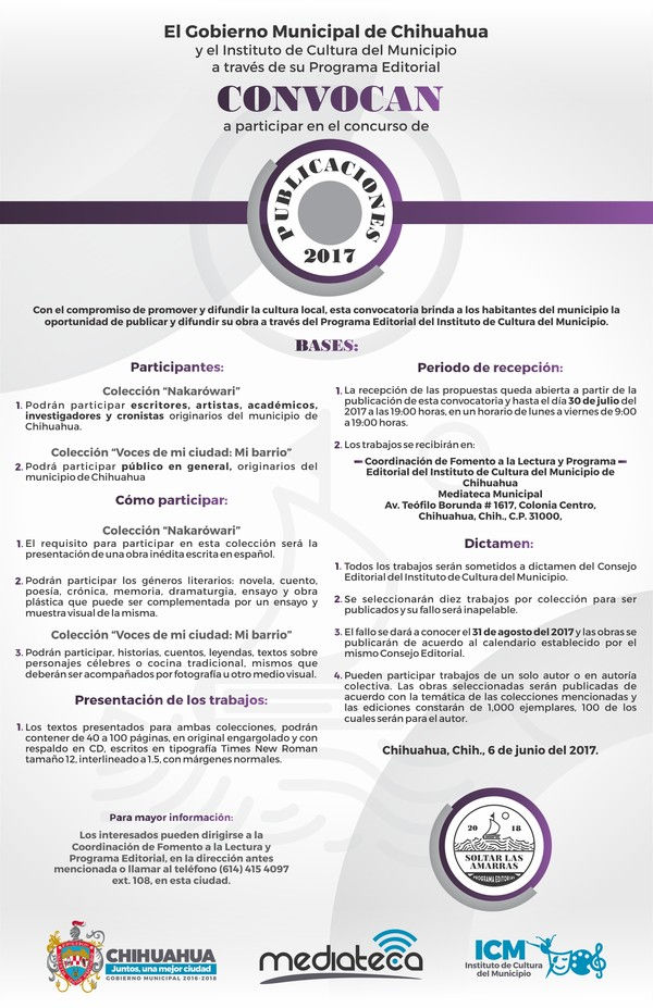 Últimos días de la convocatoria Publicaciones 2017; invitan al público en general a registrar sus tr