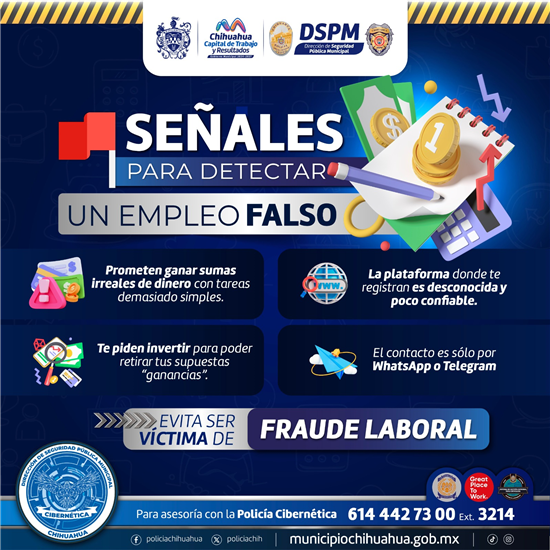 Exhorta Policía Cibernética de la DSPM a tomar precauciones ante ofertas de empleo falsas