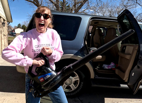 Mama Fix It™ has fun wit the leaf blower.