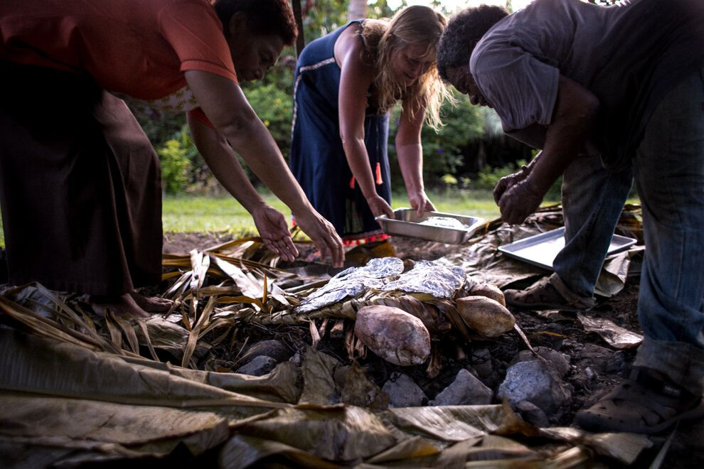 Matangi's lovo; traditional underground oven, a fijian luau