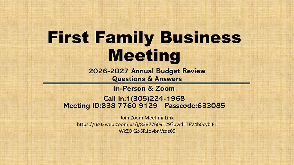First Family Business Meeting slide