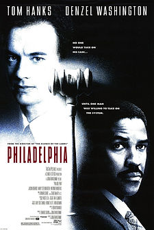 Philadelphia (1993) movie based on a true story, true legal drama, Tom Hanks, Denzel Washington, film poster