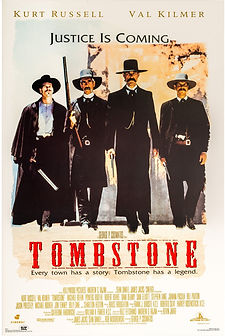 Tombstone (1993) true crime western movie based on a true story about Wyatt Earp, Doc Holliday, Cowboy gang, Kurt Russell, Val Kilmer true story film poster