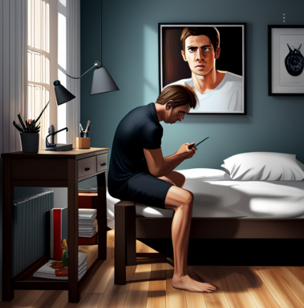 a man looking at his phone first thing in the morning, scrolling on instagram and tiktok