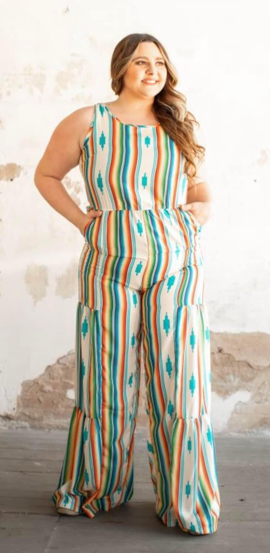 Romper Pant multi color Aztec on white