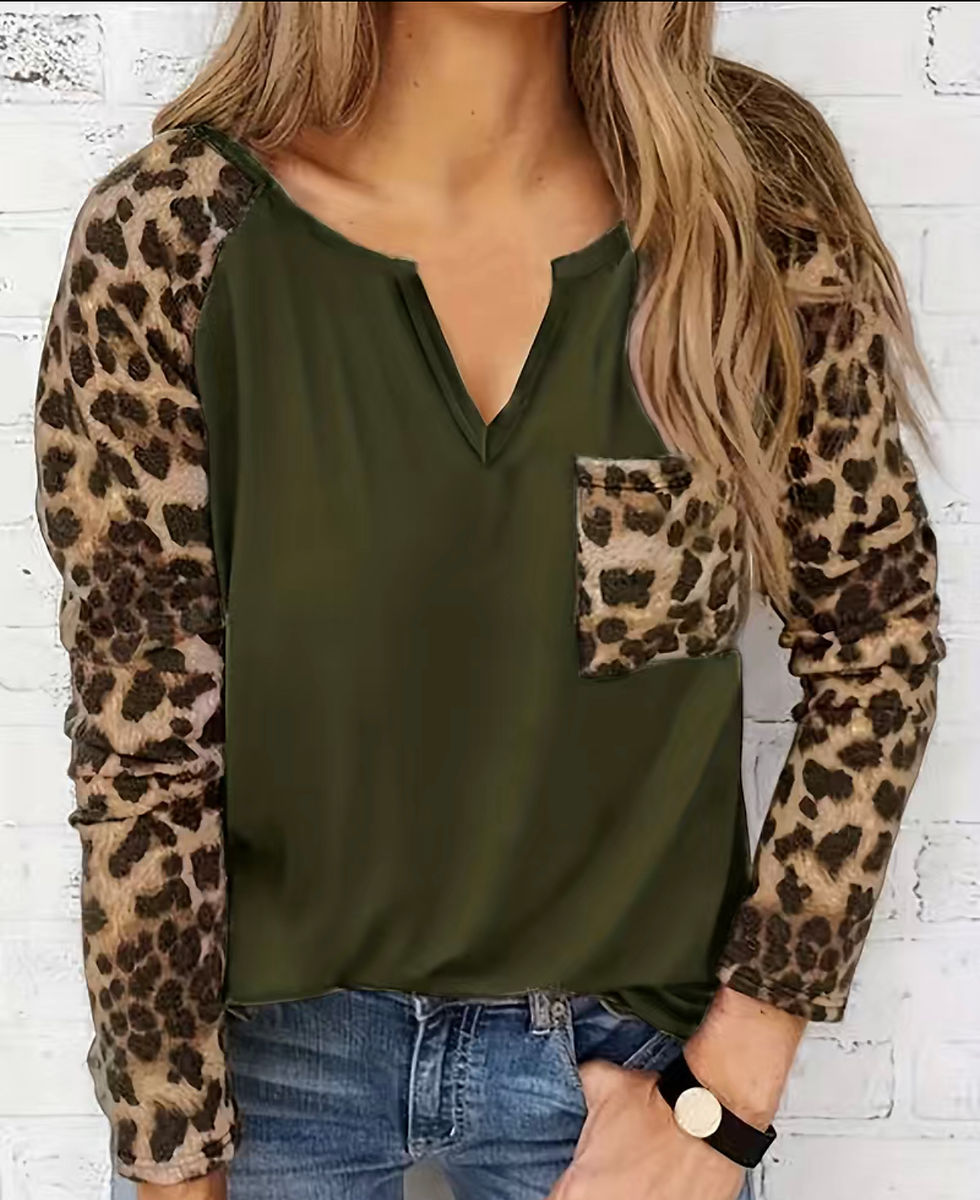 Top Leopard Sleeve /Pocket relaxed Fit