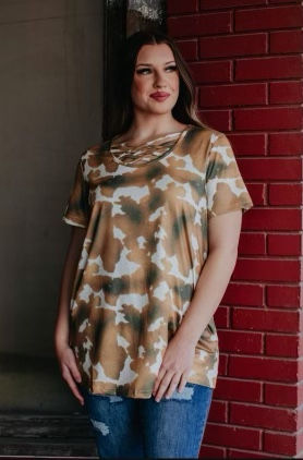Shirt hi low Tan Cow