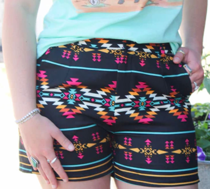Shorts Black   Multi Color Aztec