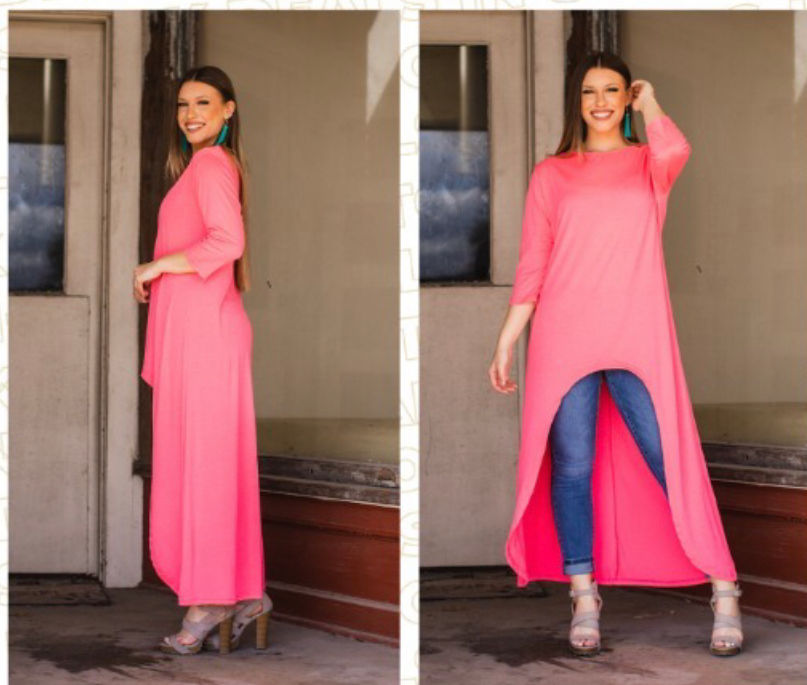 Shirt Long hi low Pink