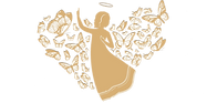 Abby's Promise emblem of a young angel girl with heart-shaped wings made of butterfly silhouettes.