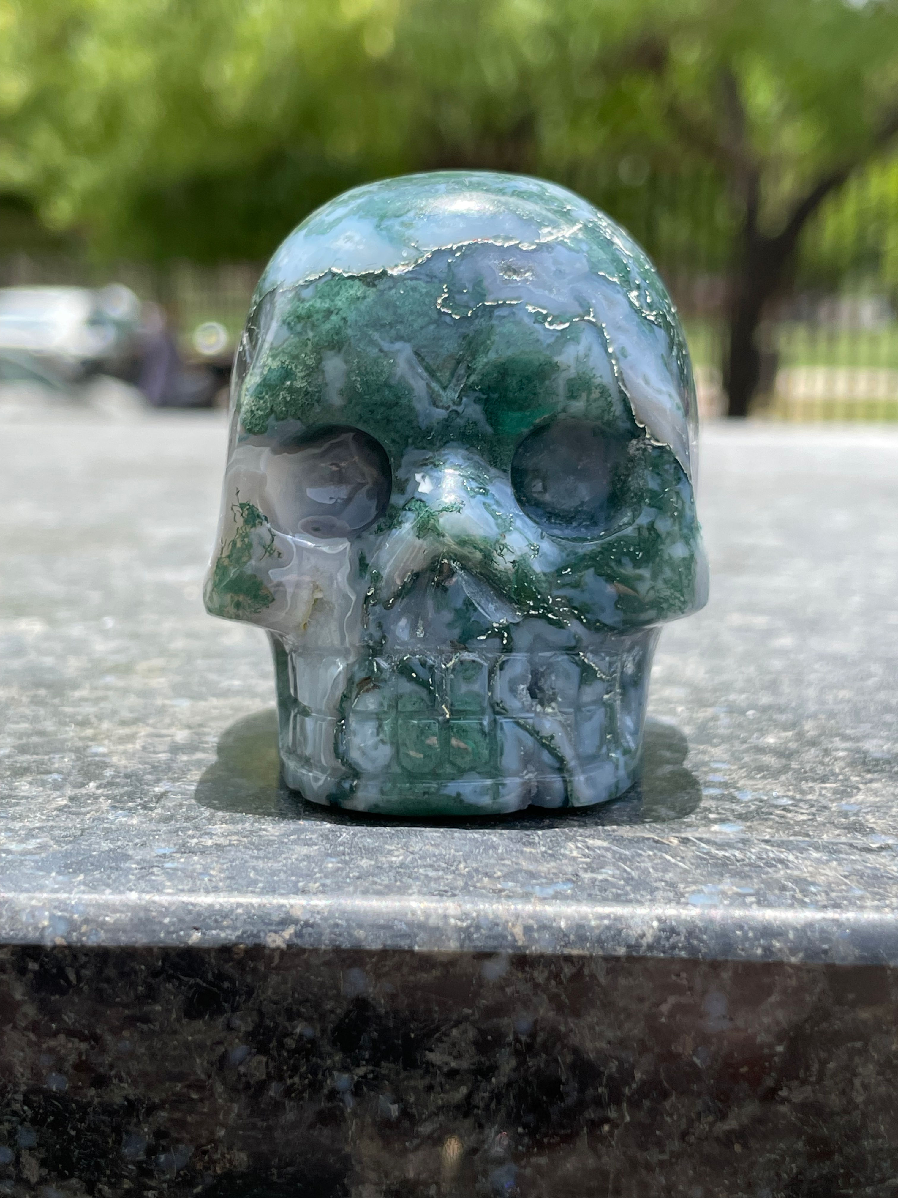 Moss Agate Skull 