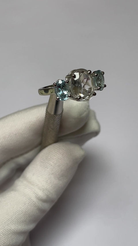 Miniaturbild: Clear Quartz & Aquamarine ring 
