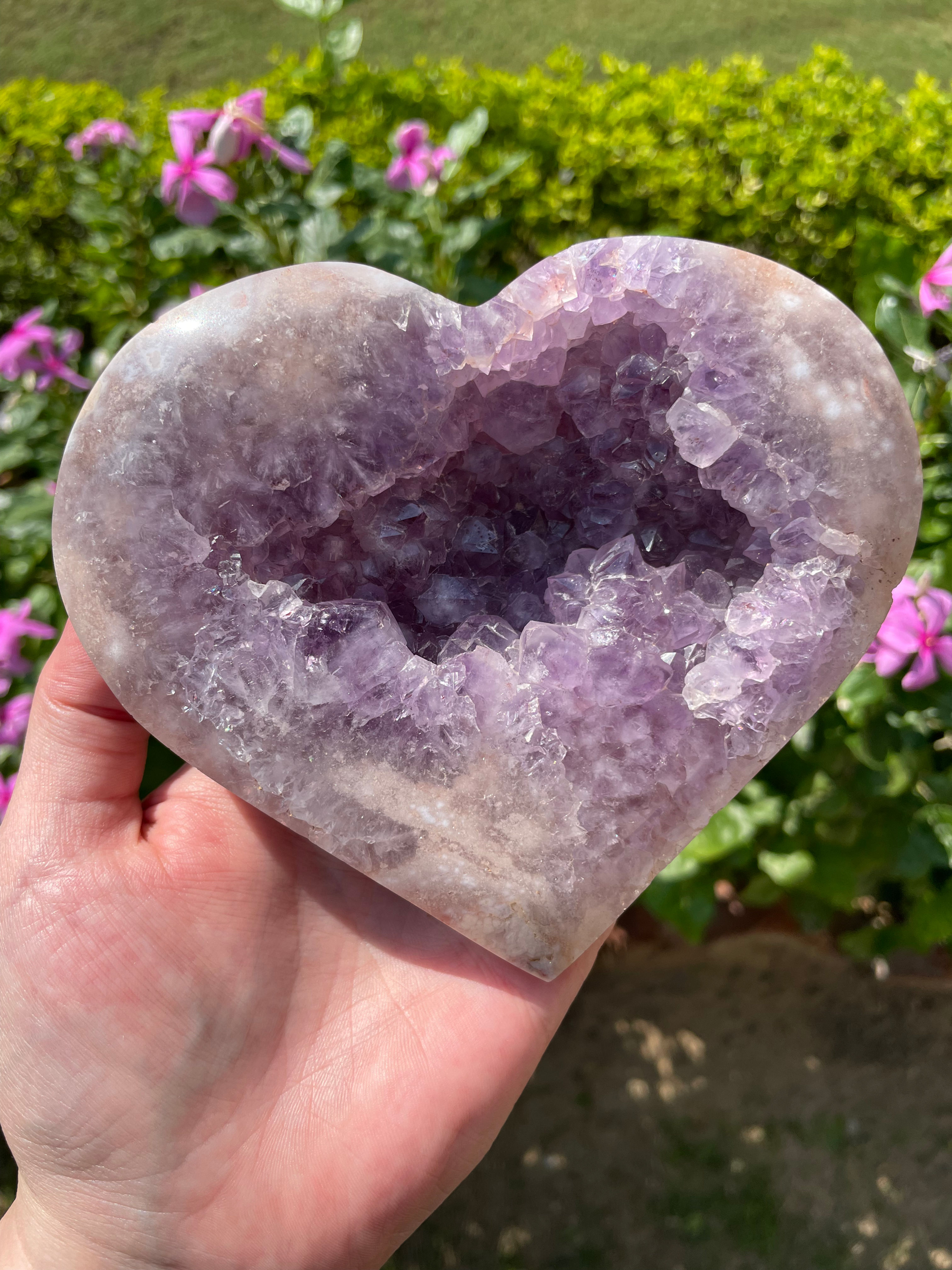 Amethyst x Flower Agate Heart With Stand