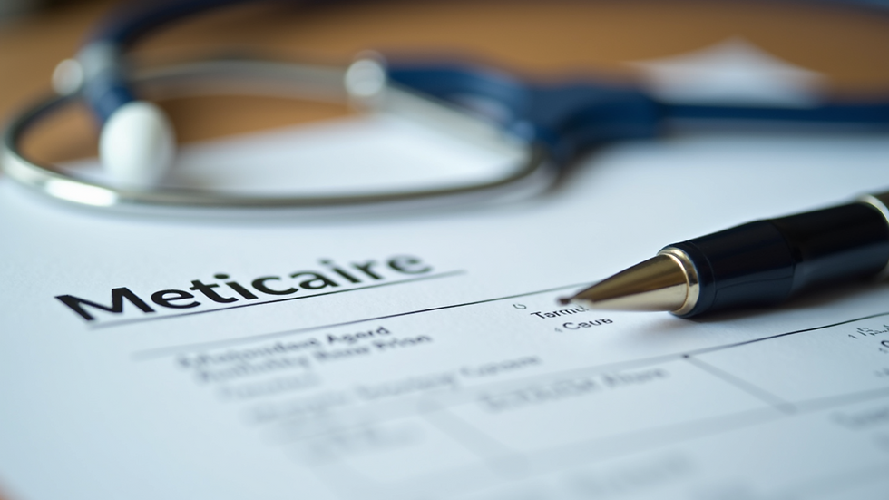 Close-up view of Medicare paperwork and a pen on a table