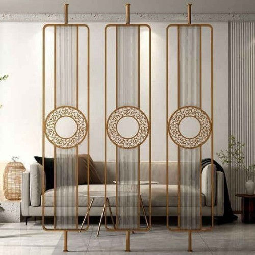 A room divider placed in front of a sofa