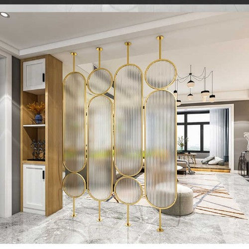 Room divider styled to separate living room and dining area