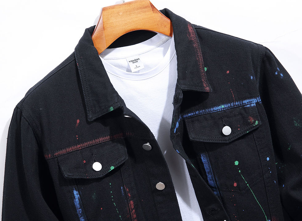 Thumbnail: Men's Black Street Wear Graffiti Denim Jacket