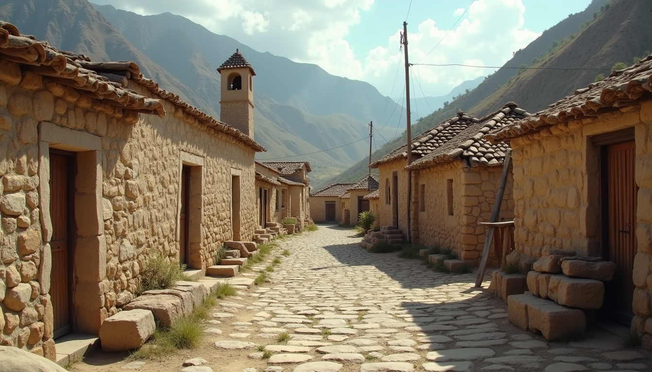 Eye-level view of an ancient Kurdish village landscape near Duhok with traditional stone houses