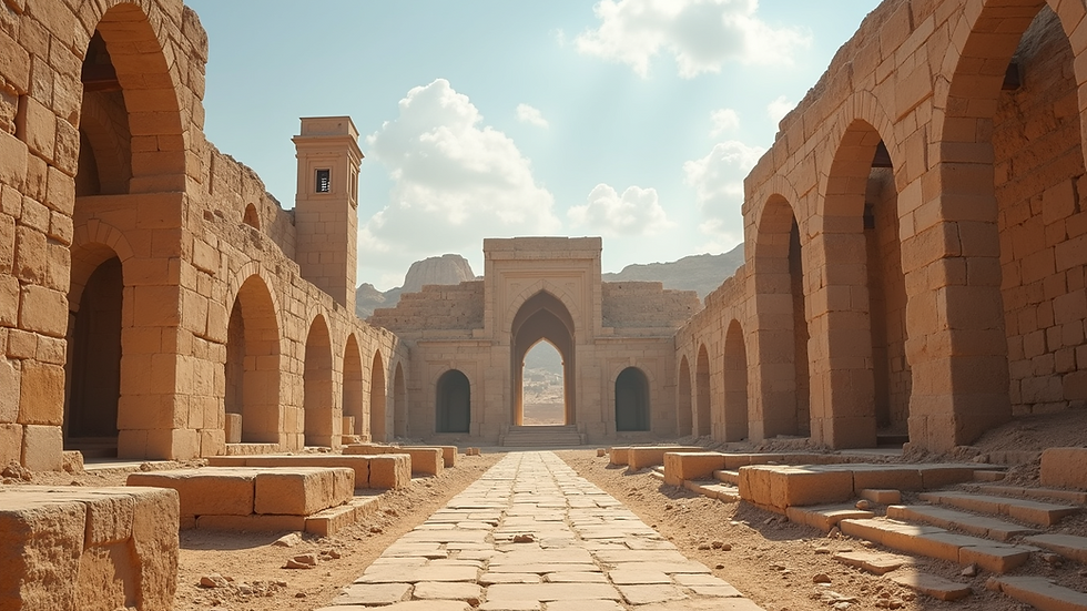 Eye-level view of the ancient ruins of Palmyra, a significant historical site in the Ayyubid Empire