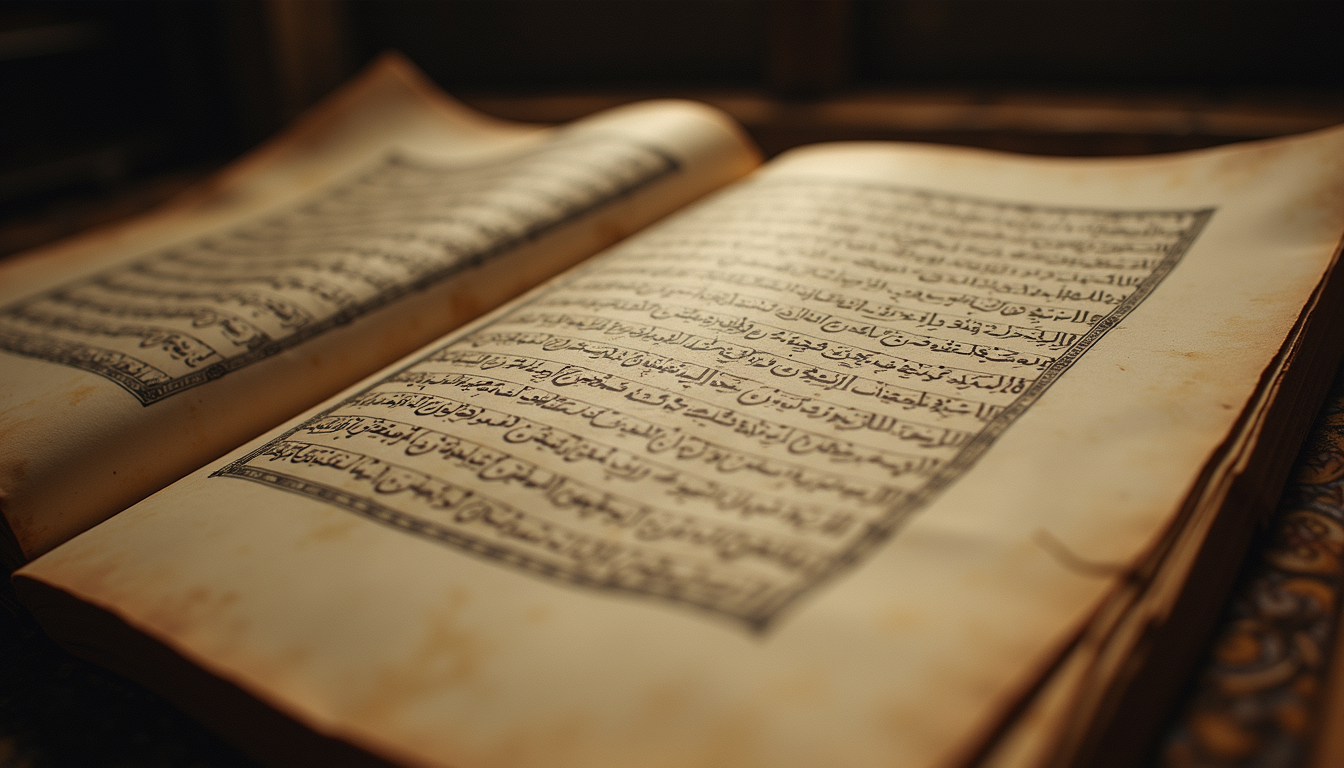Eye-level view of an ancient manuscript showcasing intricate calligraphy
