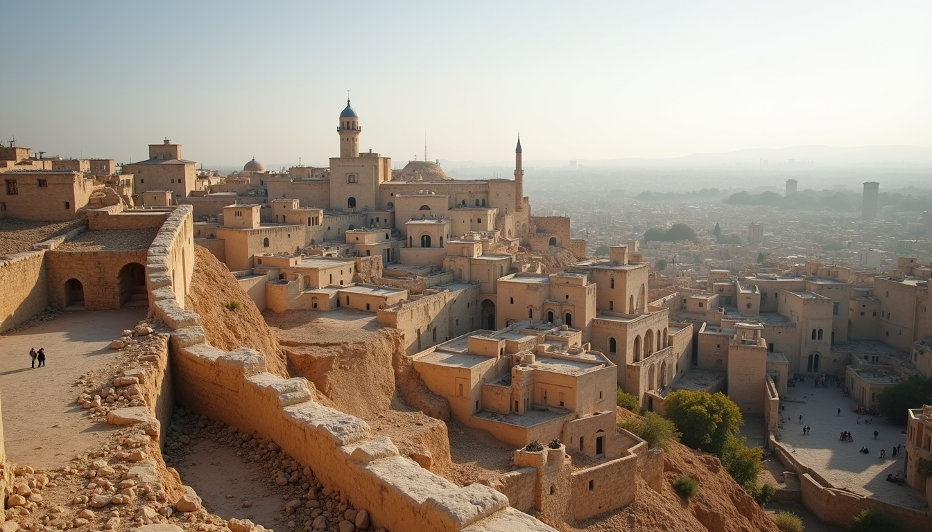 Eye-level view of the ancient city of Aleppo with its historic architecture