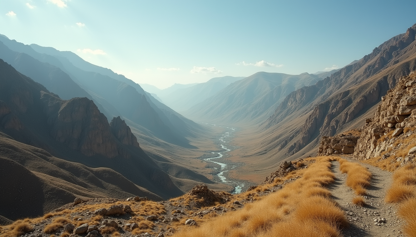 Eye-level view of the mountainous landscape of Kurdistan, highlighting the rugged terrain of the Ardalan region