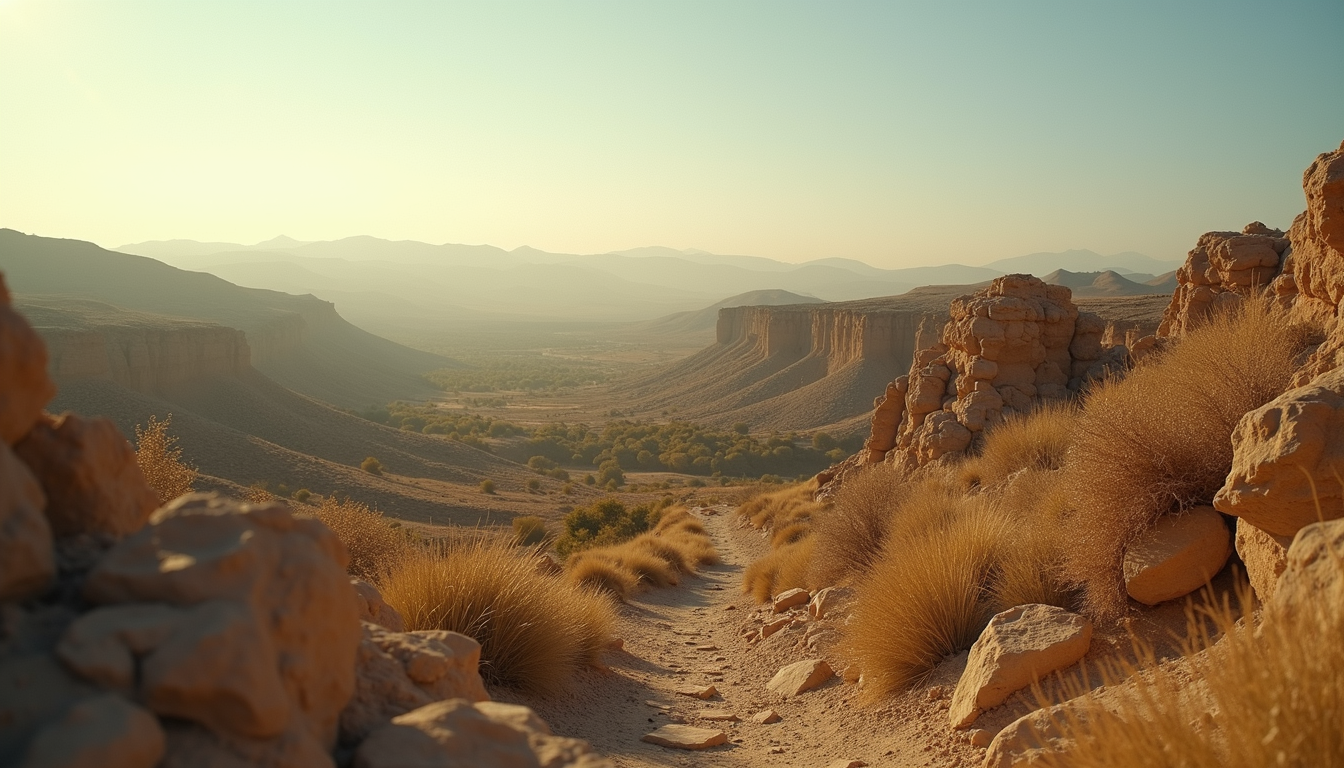 Eye-level view of a historical Kurdish landscape