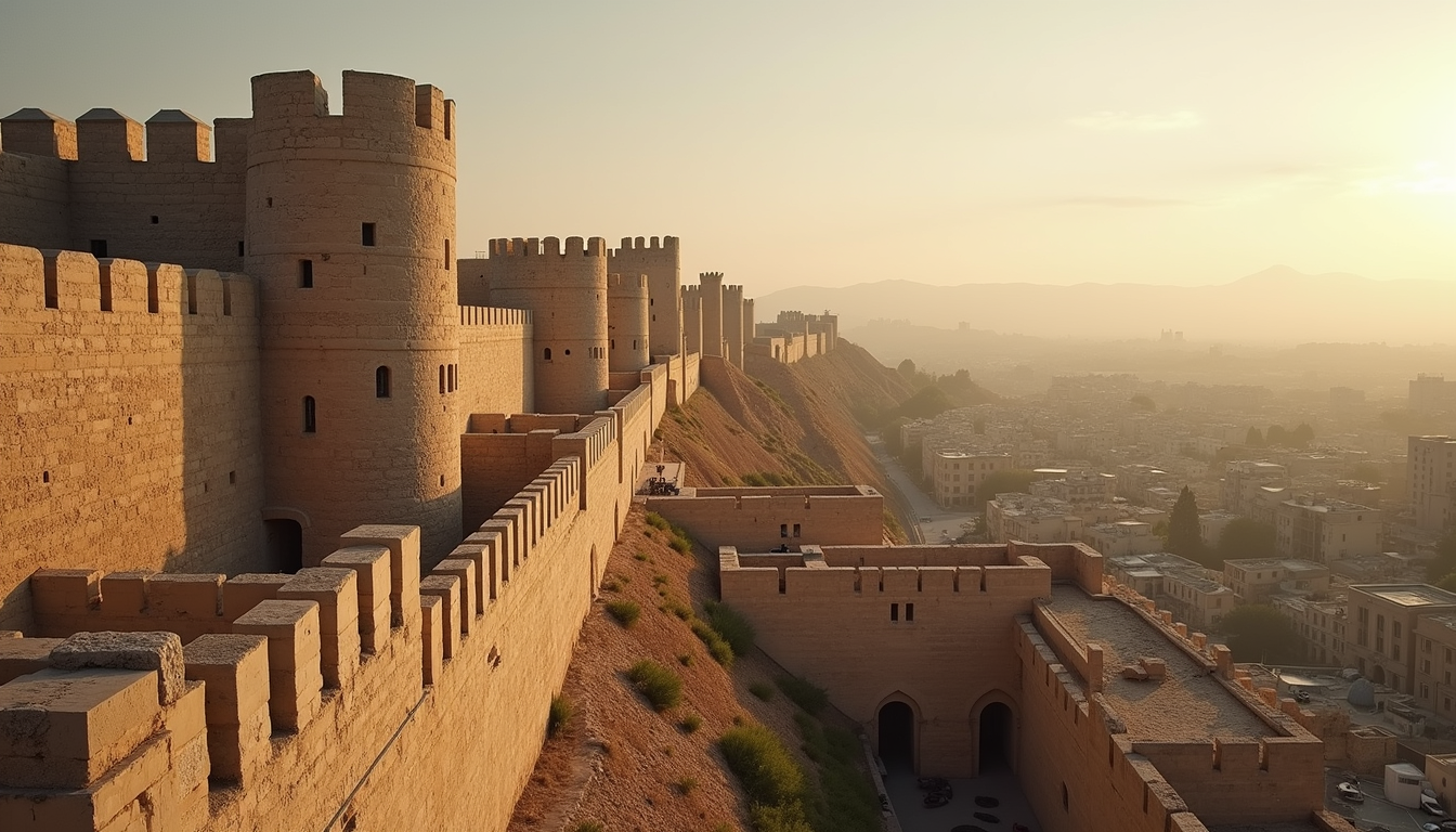 Eye-level view of Aleppo's ancient city walls and gates