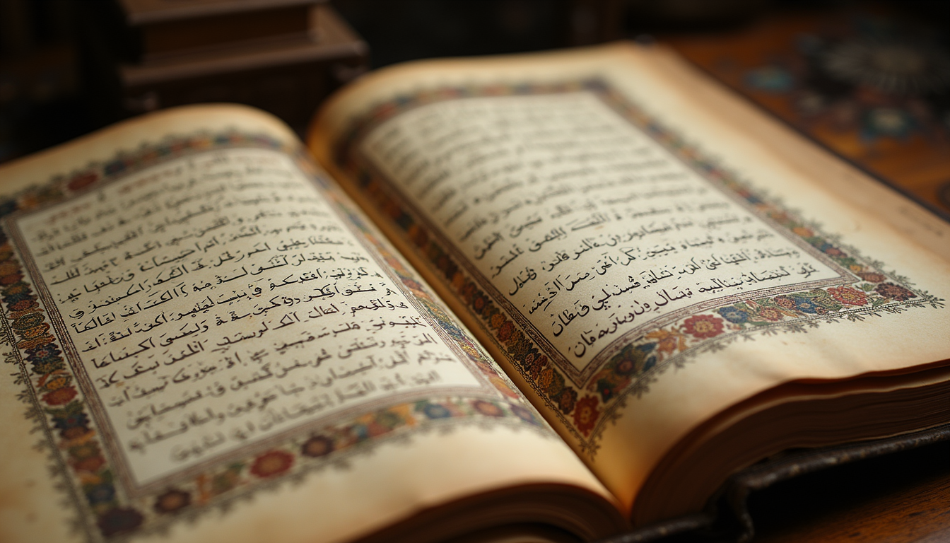 Eye-level view of an ancient Kurdish manuscript with intricate calligraphy
