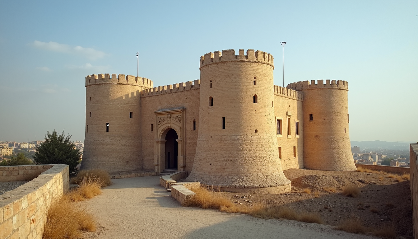 Eye-level view of a historical castle in Aleppo, Syria