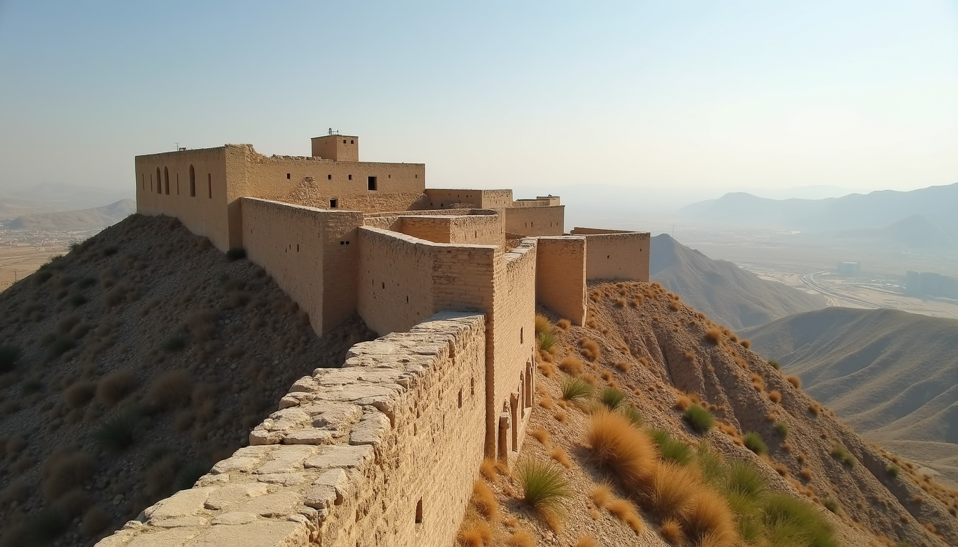 Eye-level view of the historic Kermanshah fortress overlooking the city