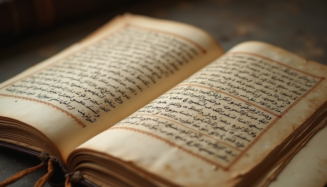 Eye-level view of an ancient manuscript with Persian calligraphy